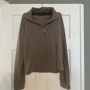 Athleta Taupe Quarter-Zip Pullover
